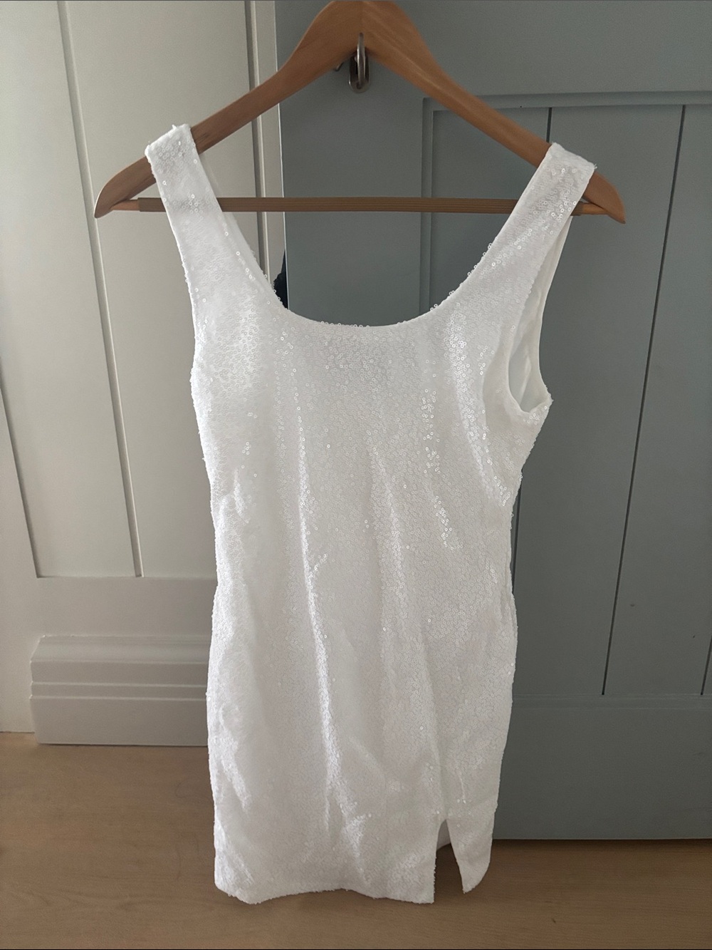 White Sequin Scoop Neck Mini Dress Bachelorette new